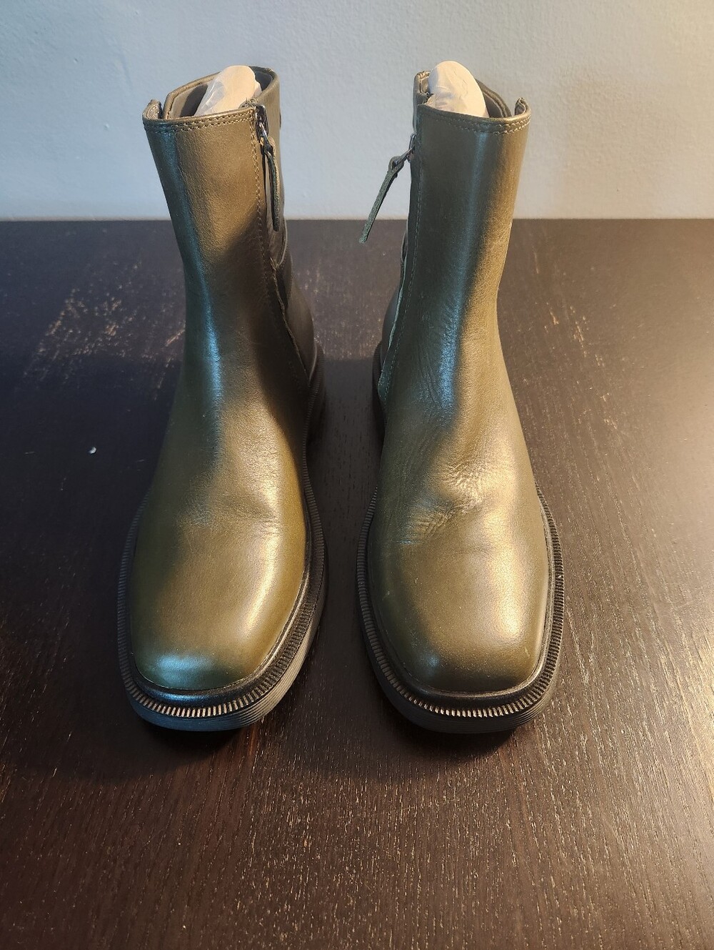 Franco Sarto women's Olive Leather Zip Ankle Boots. New W/O box